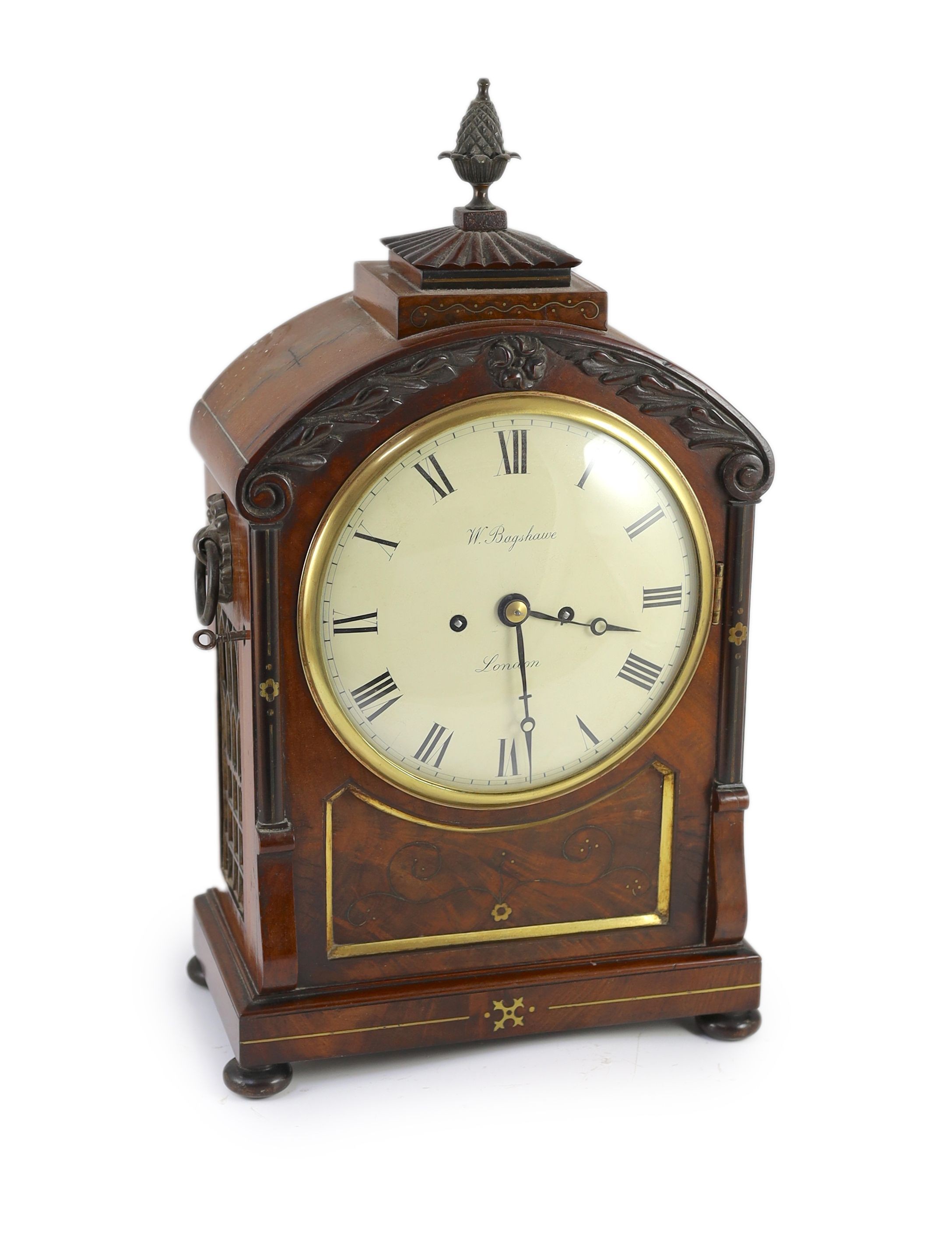 W. Bagshawe of London. A William IV brass inset mahogany bracket clock, width 30cm depth 16cm height 50cm